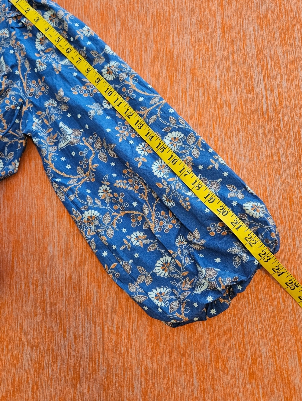 Boho Floral Ruffle Women’s Top - Blue & Orange-Size Medium-NWOT - Picture 7 of 12